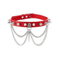 Double Chain Spiked Red Choker Necklace