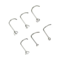 Multi-Pack CZ Gem Silver-Plated Screw Nose Rings - 6 Pack
