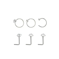 Multi-Pack Round and Square CZ L-Bend Nose Rings Hoop 6 Pack - 20 Gauge