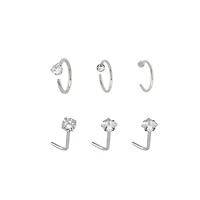 Multi-Pack Round and Square CZ L-Bend Nose Rings Hoop 6 Pack - 20 Gauge