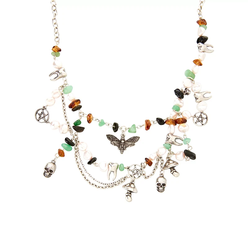 Death Moth Charms and Beads Chain Choker Necklace