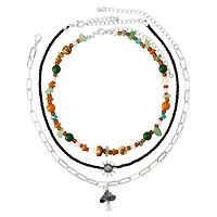 Multi-Pack Cord Chain Bead Sun Mushroom Necklace - 3 Pack