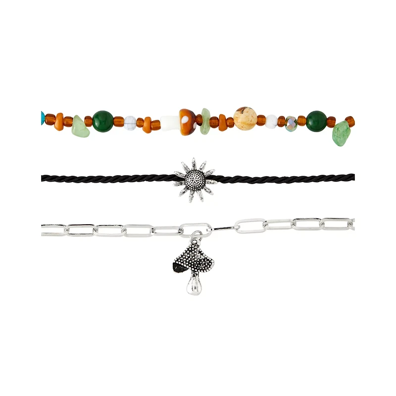 Multi-Pack Cord Chain Bead Sun Mushroom Necklace - 3 Pack