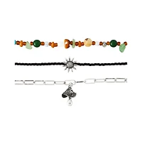 Multi-Pack Cord Chain Bead Sun Mushroom Necklace - 3 Pack