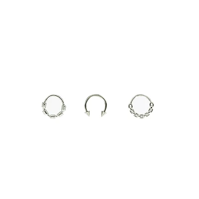 Multi-Pack Silvertone Wire Septum Rings and Horseshoe Ring 3 Pack - 16 Gauge