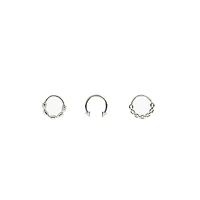 Multi-Pack Silvertone Wire Septum Rings and Horseshoe Ring 3 Pack - 16 Gauge