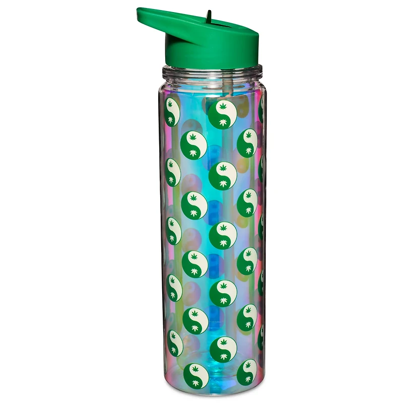 Weed Leaf Yin and Yang Water Bottle with Straw - 18 oz.