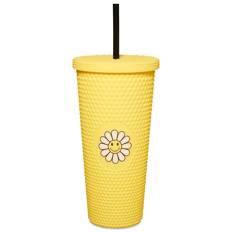 Yellow Daisy Textured Cup with Straw- 20 oz.