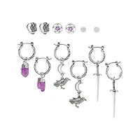 Multi-Pack Crystal Charm and Hoop Earrings - 6 Pack