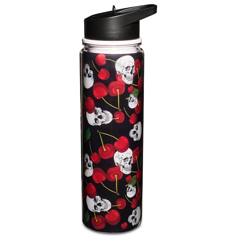 Cherry Skull Water Bottle with Straw - 18 oz.
