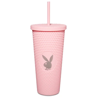Textured Pink Playboy Cup with Straw - 20 oz.