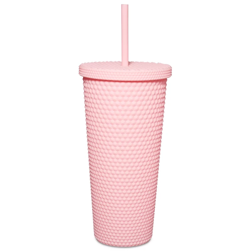 Textured Pink Playboy Cup with Straw - 20 oz.