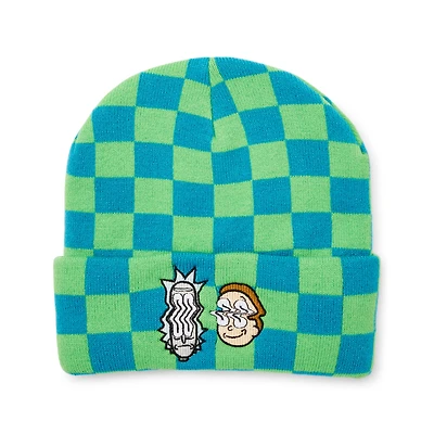 Green and Blue Checkered Beanie Hat - Rick and Morty