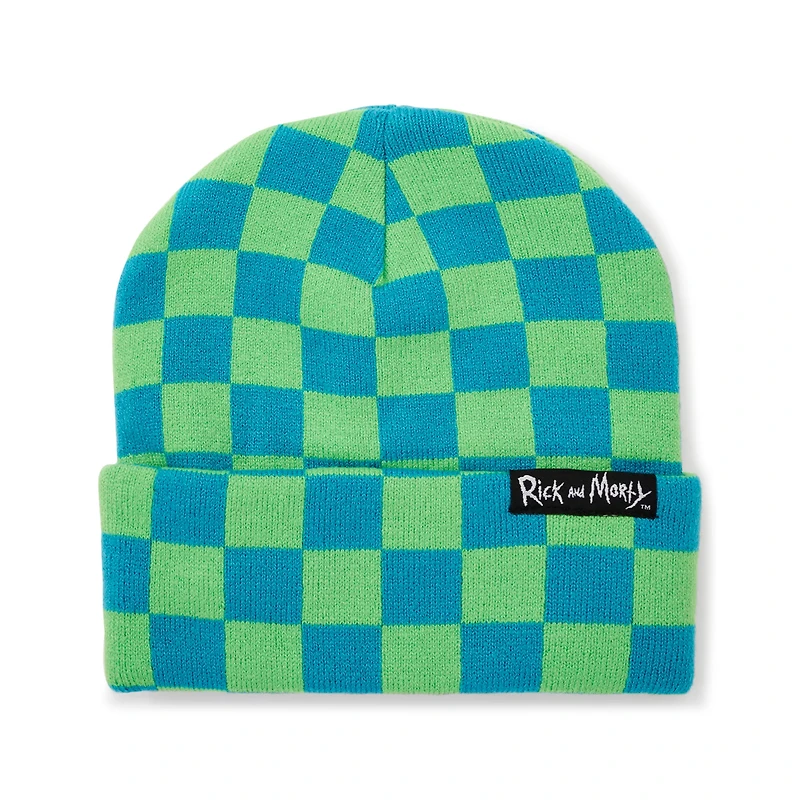 Green and Blue Checkered Beanie Hat - Rick and Morty