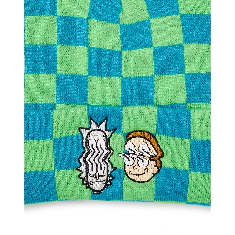 Green and Blue Checkered Beanie Hat - Rick and Morty