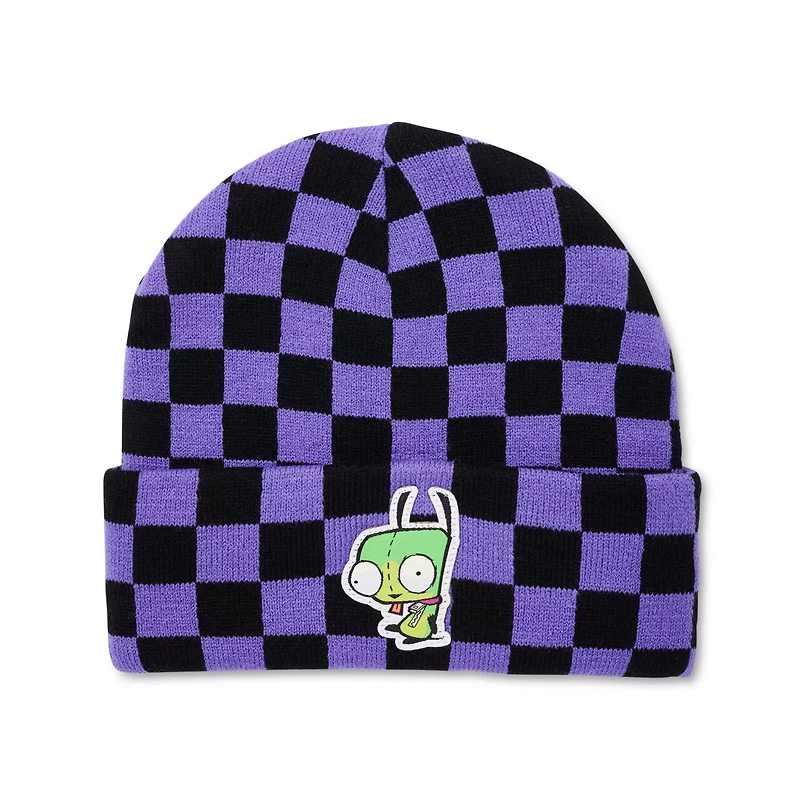 Invader Zim Black and Purple Checkered Cuff Beanie - Nickelodeon