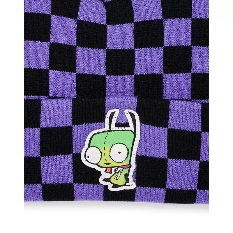 Invader Zim Black and Purple Checkered Cuff Beanie - Nickelodeon