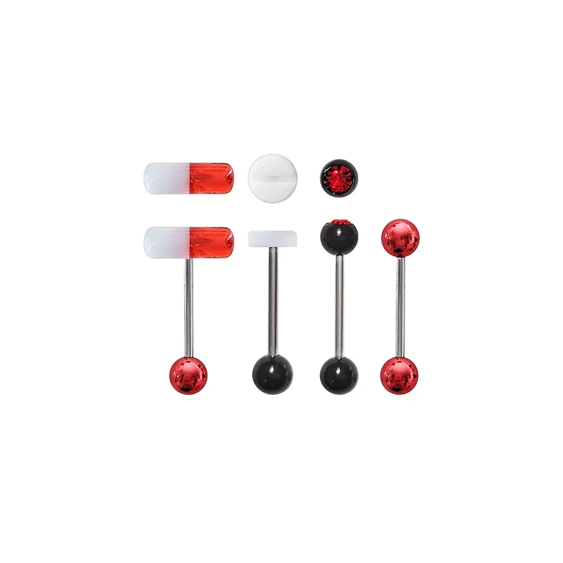 Multi-Pack Red White and Black Pill Barbell 4 Pack - 14 Gauge