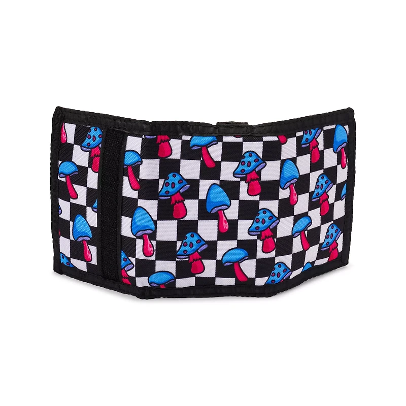 Neon Checkered Mushroom Velcro Bifold Wallet