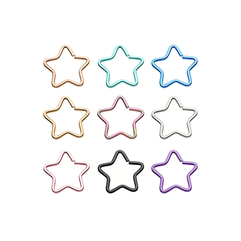Multi-Pack Multi-Color Star Seamless Hoop Nose Rings 9 Pack - 20 Gauge