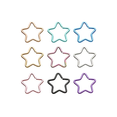Multi-Pack Multi-Color Star Seamless Hoop Nose Rings 9 Pack - 20 Gauge