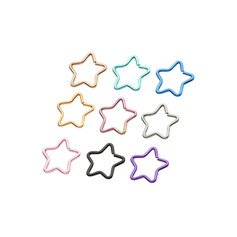 Multi-Pack Multi-Color Star Seamless Hoop Nose Rings 9 Pack - 20 Gauge