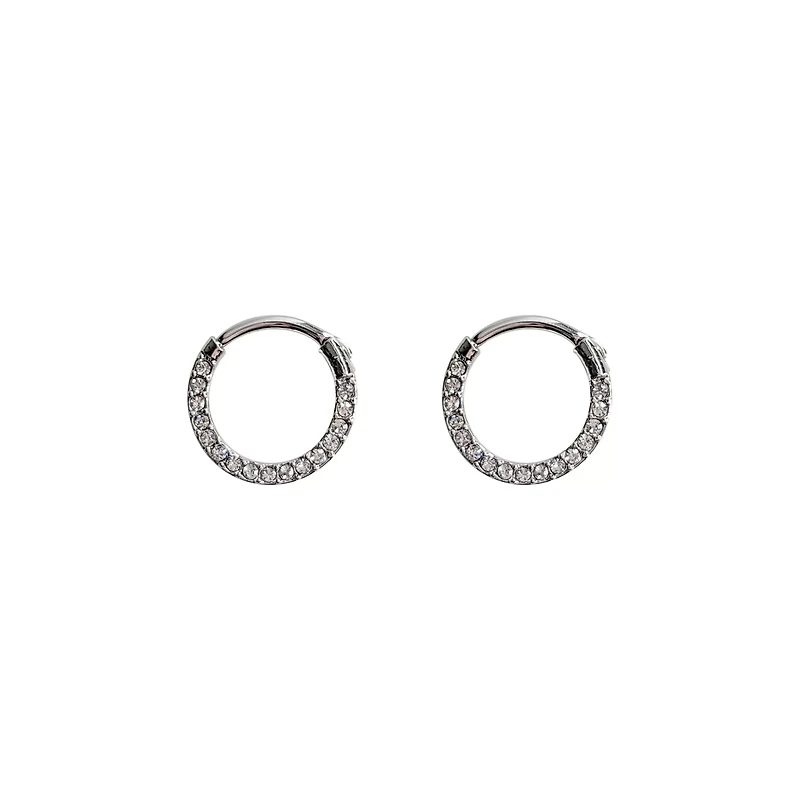 CZ Silvertone Hoop Earrings