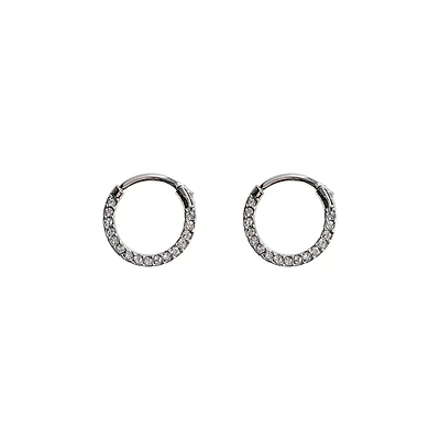 CZ Silvertone Hoop Earrings