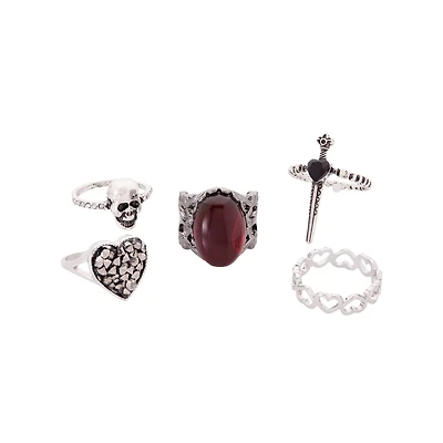Multi-Pack Heart and Dagger Rings - 5 Pack