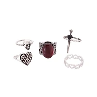 Multi-Pack Heart and Dagger Rings - 5 Pack