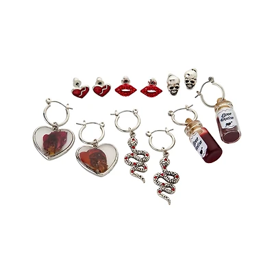 Multi-Pack Heart Skull Snake Potion Flower Earrings - 6 Pair
