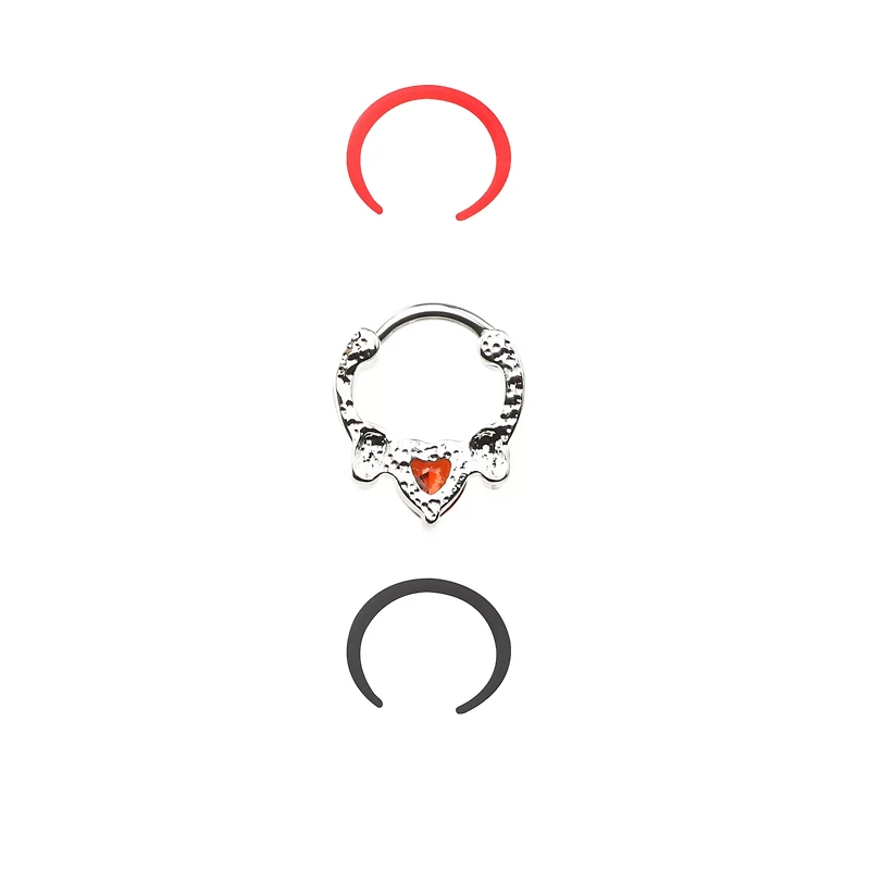 Multi-Pack CZ Heart Septum Clicker and Retainers 3 Pack- 16 Gauge