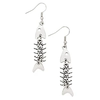 Silvertone Fish Bone Dangle Earrings