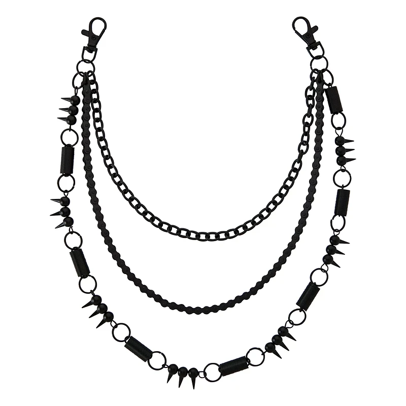Black Spike and Coil Curb Chain Triple Row Wallet Chain