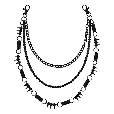 Black Spike and Coil Curb Chain Triple Row Wallet Chain