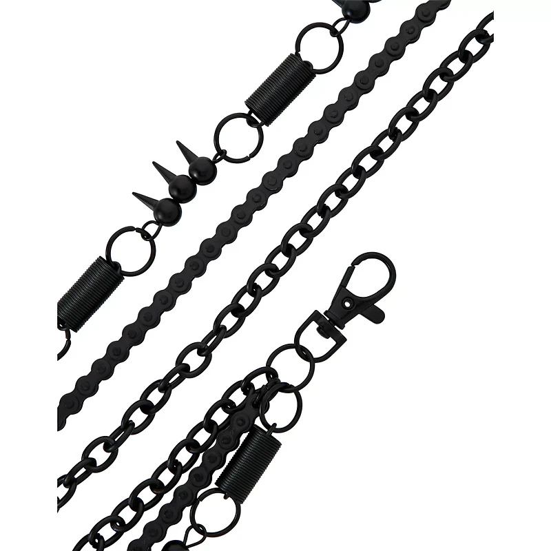 Black Spike and Coil Curb Chain Triple Row Wallet Chain