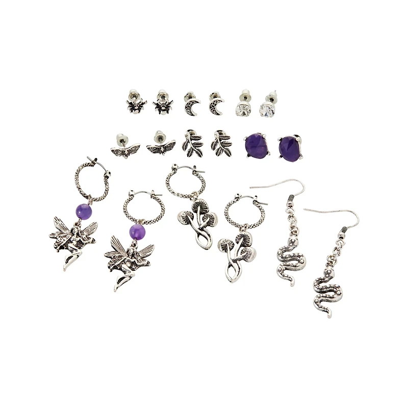 Multi-Pack Purple Fairy Snake Crystal Earrings - 9 Pack