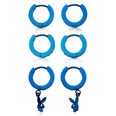 Multi-Pack Blue Playboy Bunny Dangle Hoop Earrings - 3 Pair