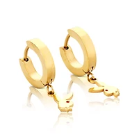 Goldtone CZ Playboy Bunny Hoop Huggie Dangle Earrings - 3 Pack