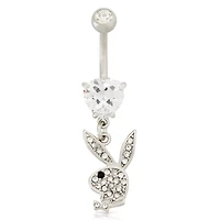 CZ Playboy Bunny Dangle Belly Ring - 14 Gauge