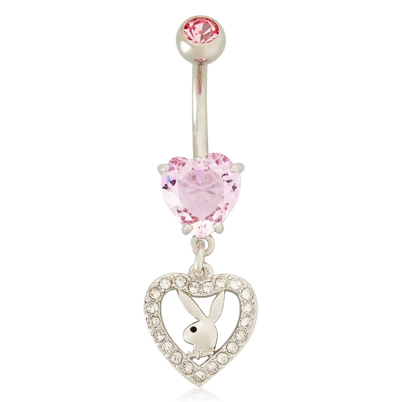 CZ Pink Playboy Bunny Heart Dangle Belly Ring