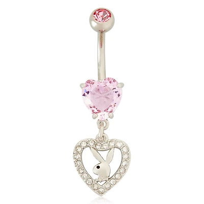 CZ Pink Playboy Bunny Heart Dangle Belly Ring