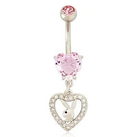 CZ Pink Playboy Bunny Heart Dangle Belly Ring