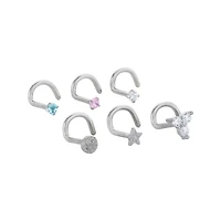 Multi-Pack CZ Moon and Star Screw Nose Rings 6 Pack - 18 Gauge