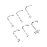 Multi-Pack CZ Moon and Star Screw Nose Rings 6 Pack - 18 Gauge