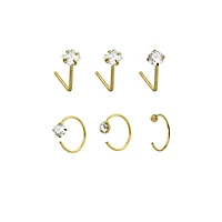 Multi-Pack CZ Goldtone L-Bend Nose Rings and Half Hoop 6 Pack - 20 Gauge