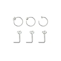 Multi-Pack Round and Square CZ L-Bend Nose Rings Hoop 6 Pack - 20 Gauge