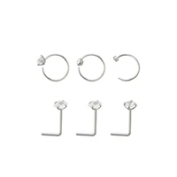 Multi-Pack Round and Square CZ L-Bend Nose Rings Hoop 6 Pack - 20 Gauge