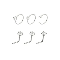 Multi-Pack Round and Square CZ L-Bend Nose Rings Hoop 6 Pack - 20 Gauge