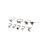 Multi-Pack CZ Moon and Star Hoops L-Bend Nose Rings 9 Pack - 20 Gauge